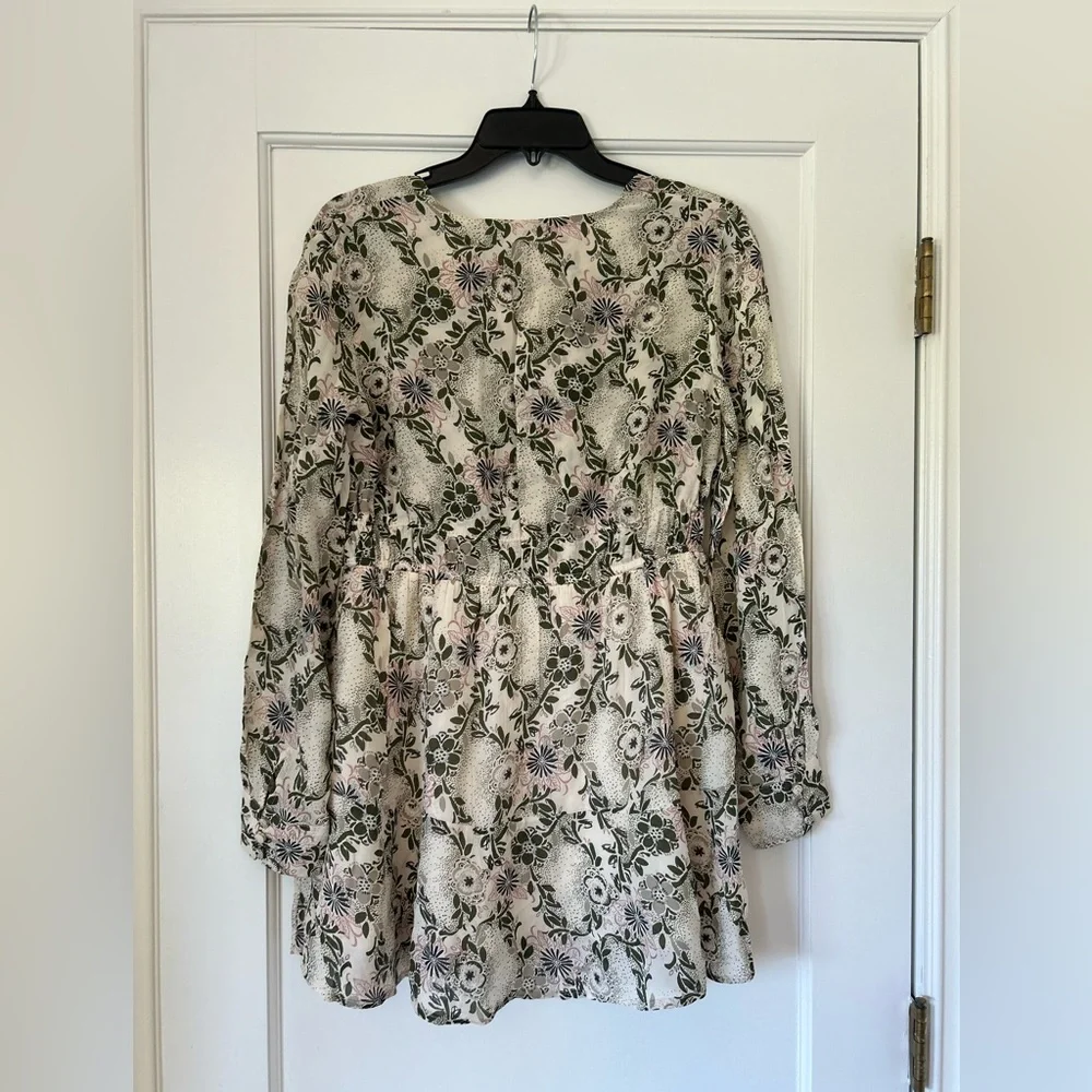FREE PEOPLE Stealing Fire Mini Dress In Ivory Green Combo floral boho Sz Small